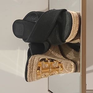 Tory Burch Kristen Black Canvas Espadrille Wedges
